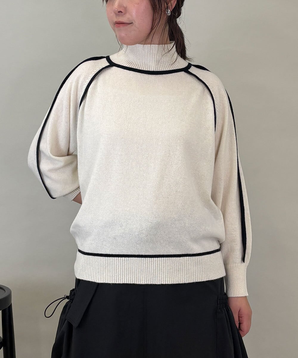 ZMFCE11140 al'aise modulation(アレーズモジュレーション) 【洗える】配色ラインカシミヤ混ニットプルオーバー ホワイト