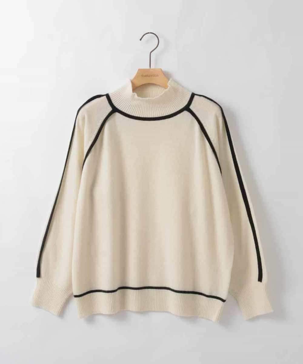 ZMFCE11140 al'aise modulation(アレーズモジュレーション) 【洗える】配色ラインカシミヤ混ニットプルオーバー ホワイト