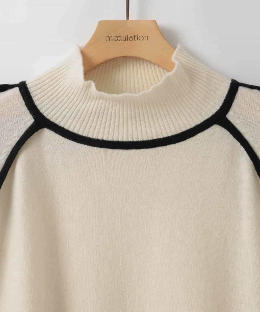 ZMFCE11140 al'aise modulation(アレーズモジュレーション) 【洗える】配色ラインカシミヤ混ニットプルオーバー ホワイト