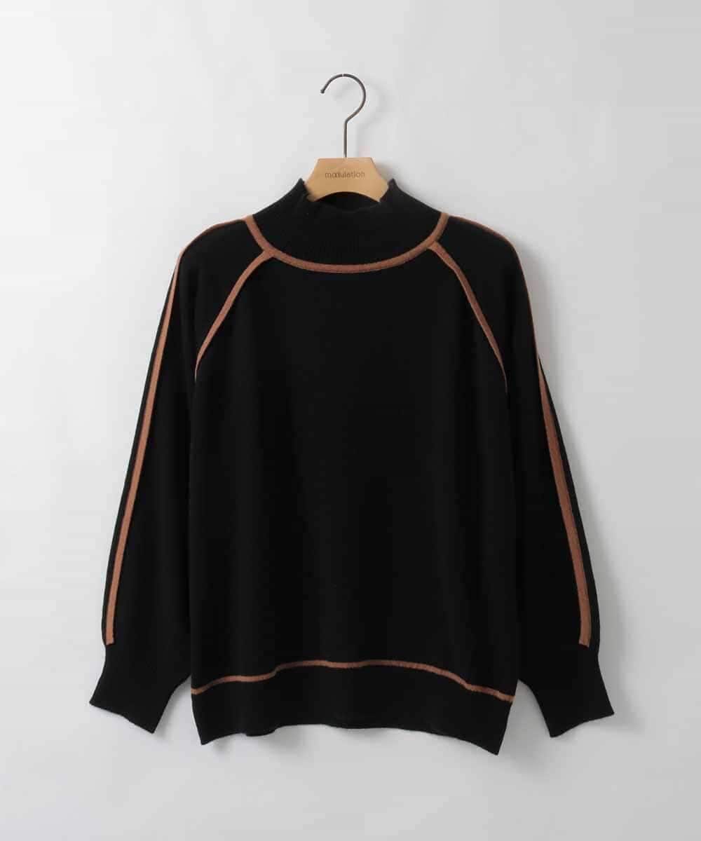 ZMFCE11140 al'aise modulation(アレーズモジュレーション) 【洗える】配色ラインカシミヤ混ニットプルオーバー ブラック