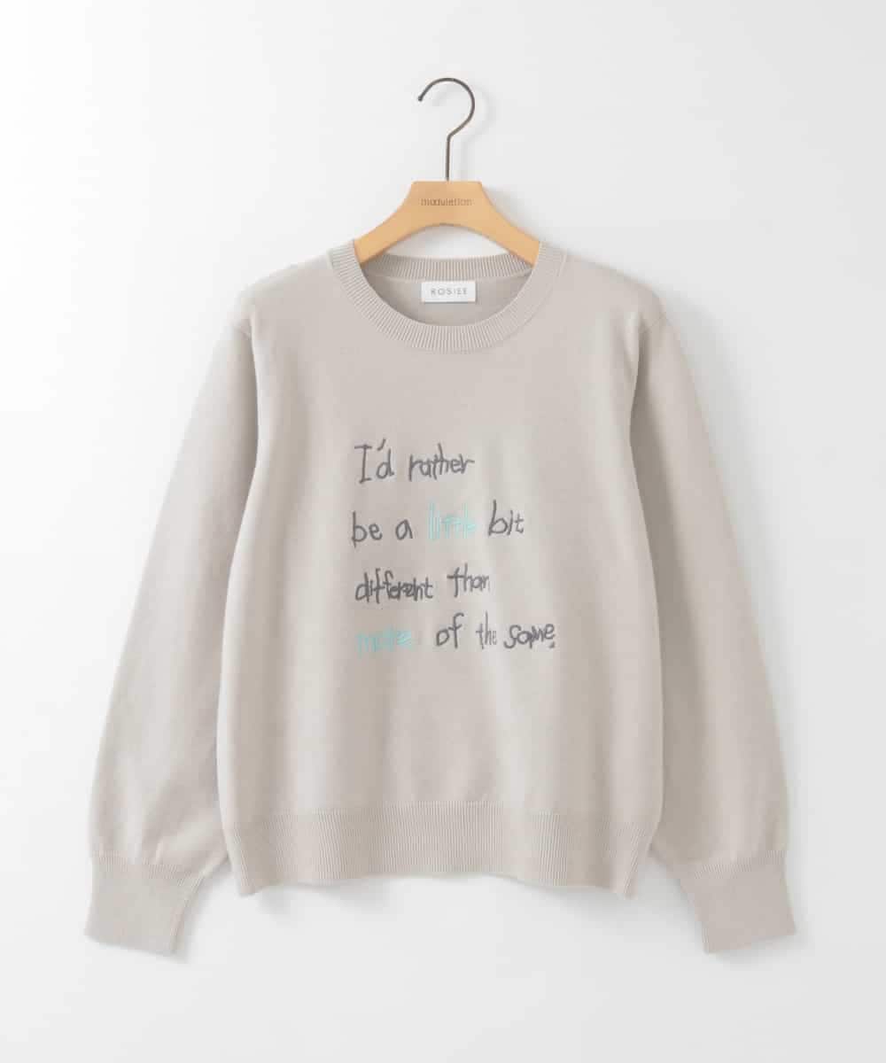 ZMFCE12120 al'aise modulation(アレーズモジュレーション) 【洗える】手書き風メッセージ刺繍ニット ベージュ