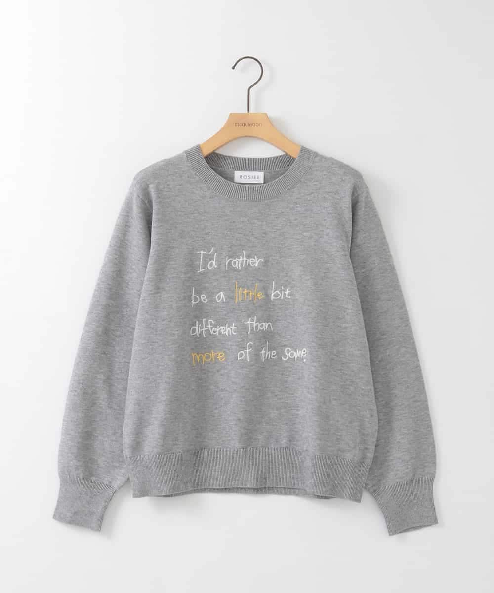ZMFCE12120 al'aise modulation(アレーズモジュレーション) 【洗える】手書き風メッセージ刺繍ニット ライトグレー