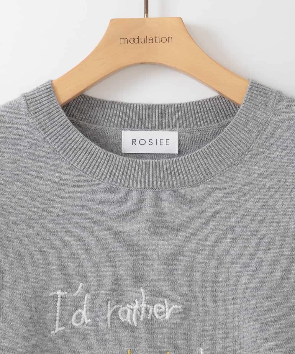 ZMFCE12120 al'aise modulation(アレーズモジュレーション) 【洗える】手書き風メッセージ刺繍ニット ライトグレー
