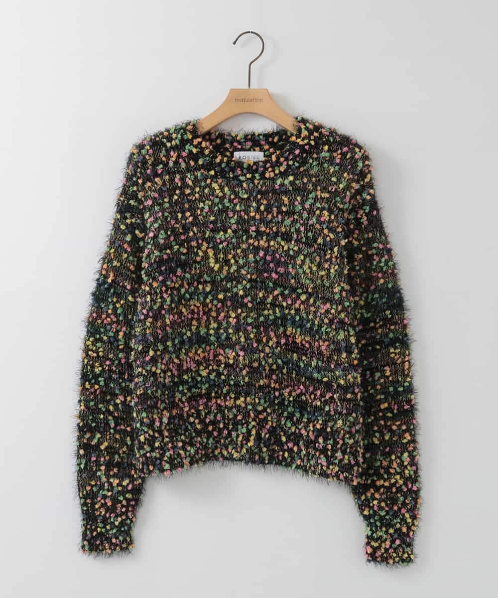 ZMFCE13130 al'aise modulation(アレーズモジュレーション) 【洗える】カラフルシャギーニットプルオーバー ブラック