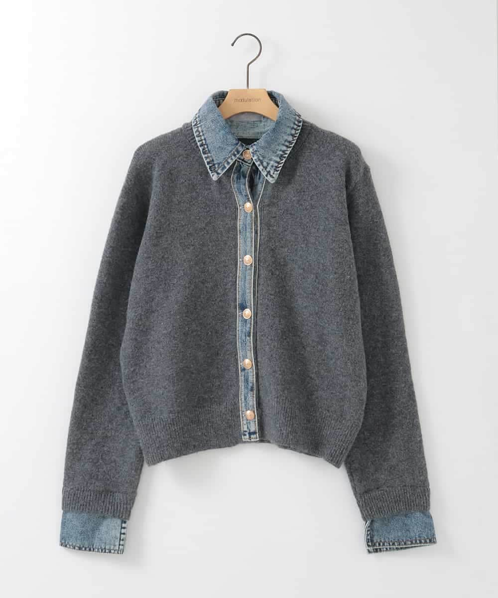 ZMFCE14108 al'aise modulation(アレーズモジュレーション) デニムドッキングニットカーディガン ダークグレー