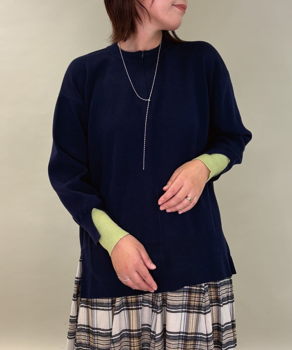ZMFCE21145 al'aise modulation 【洗える】配色レイヤードリブニットプルオーバー