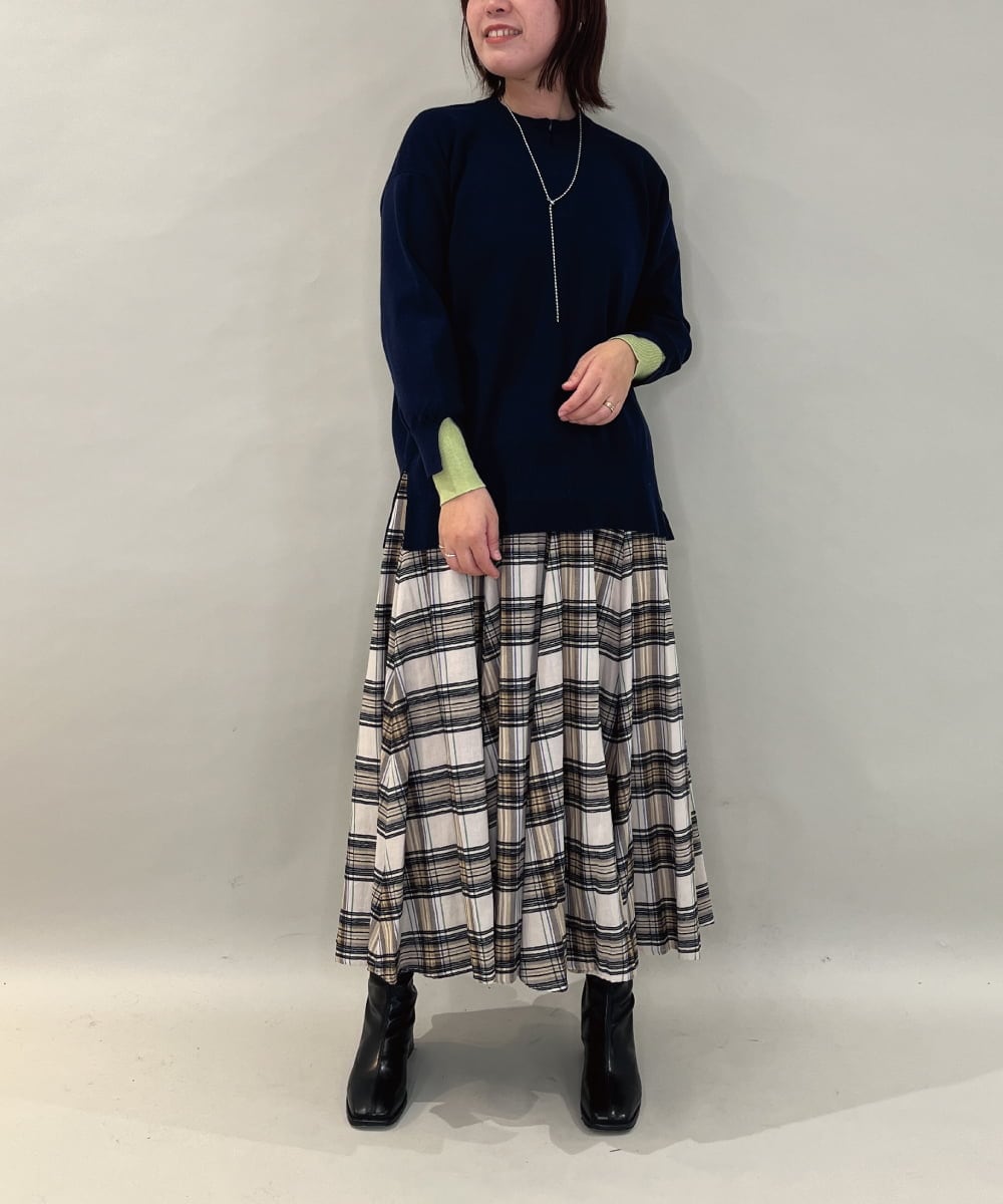 ZMFCE21145 al'aise modulation(アレーズモジュレーション) 【洗える】配色レイヤードリブニットプルオーバー ネイビー