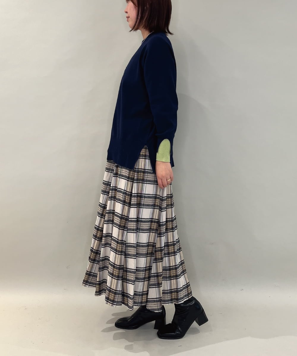 ZMFCE21145 al'aise modulation(アレーズモジュレーション) 【洗える】配色レイヤードリブニットプルオーバー ネイビー