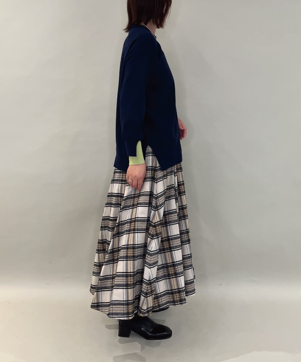 ZMFCE21145 al'aise modulation(アレーズモジュレーション) 【洗える】配色レイヤードリブニットプルオーバー ネイビー