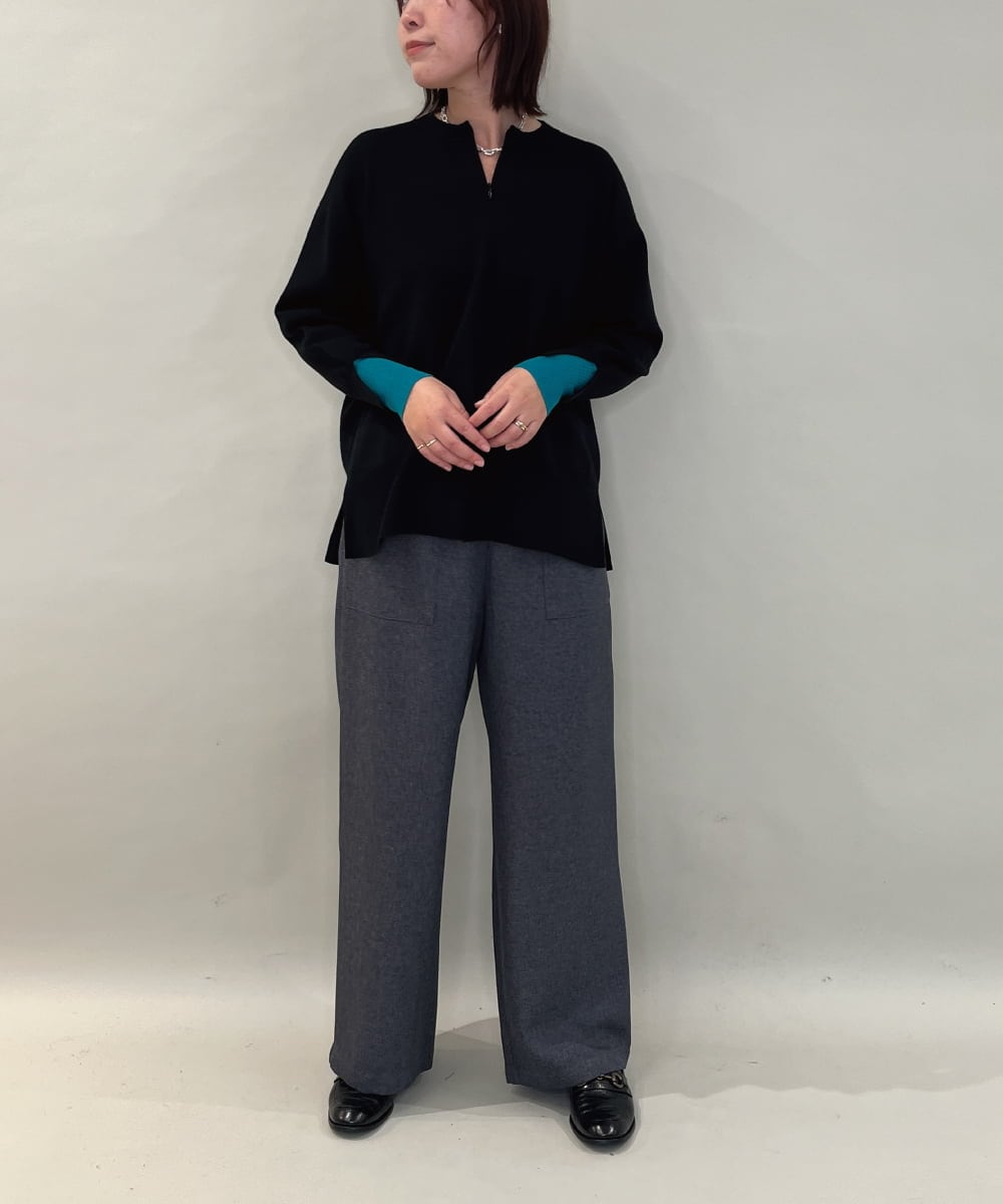 ZMFCE21145 al'aise modulation(アレーズモジュレーション) 【洗える】配色レイヤードリブニットプルオーバー ブラック