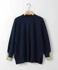 ZMFCE21145 al'aise modulation(アレーズモジュレーション) 【洗える】配色レイヤードリブニットプルオーバー ネイビー
