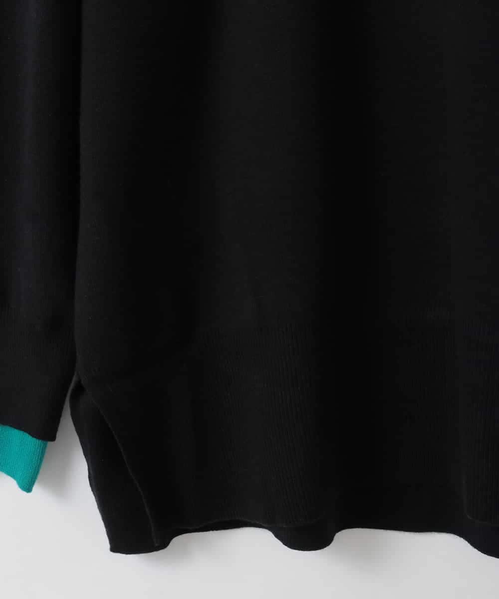 ZMFCE21145 al'aise modulation(アレーズモジュレーション) 【洗える】配色レイヤードリブニットプルオーバー ブラック