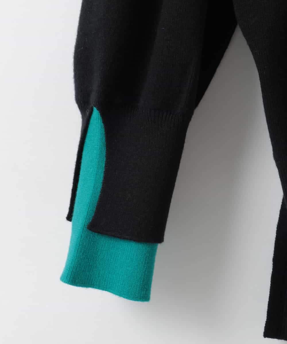 ZMFCE21145 al'aise modulation(アレーズモジュレーション) 【洗える】配色レイヤードリブニットプルオーバー ブラック