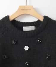 ZMFCE25150 al'aise modulation(アレーズモジュレーション) スパングルフラワーデザインニットプルオーバー ブラック