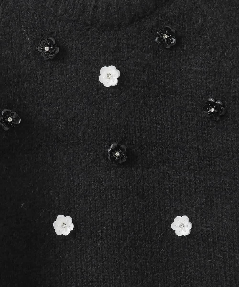 ZMFCE25150 al'aise modulation(アレーズモジュレーション) スパングルフラワーデザインニットプルオーバー ブラック