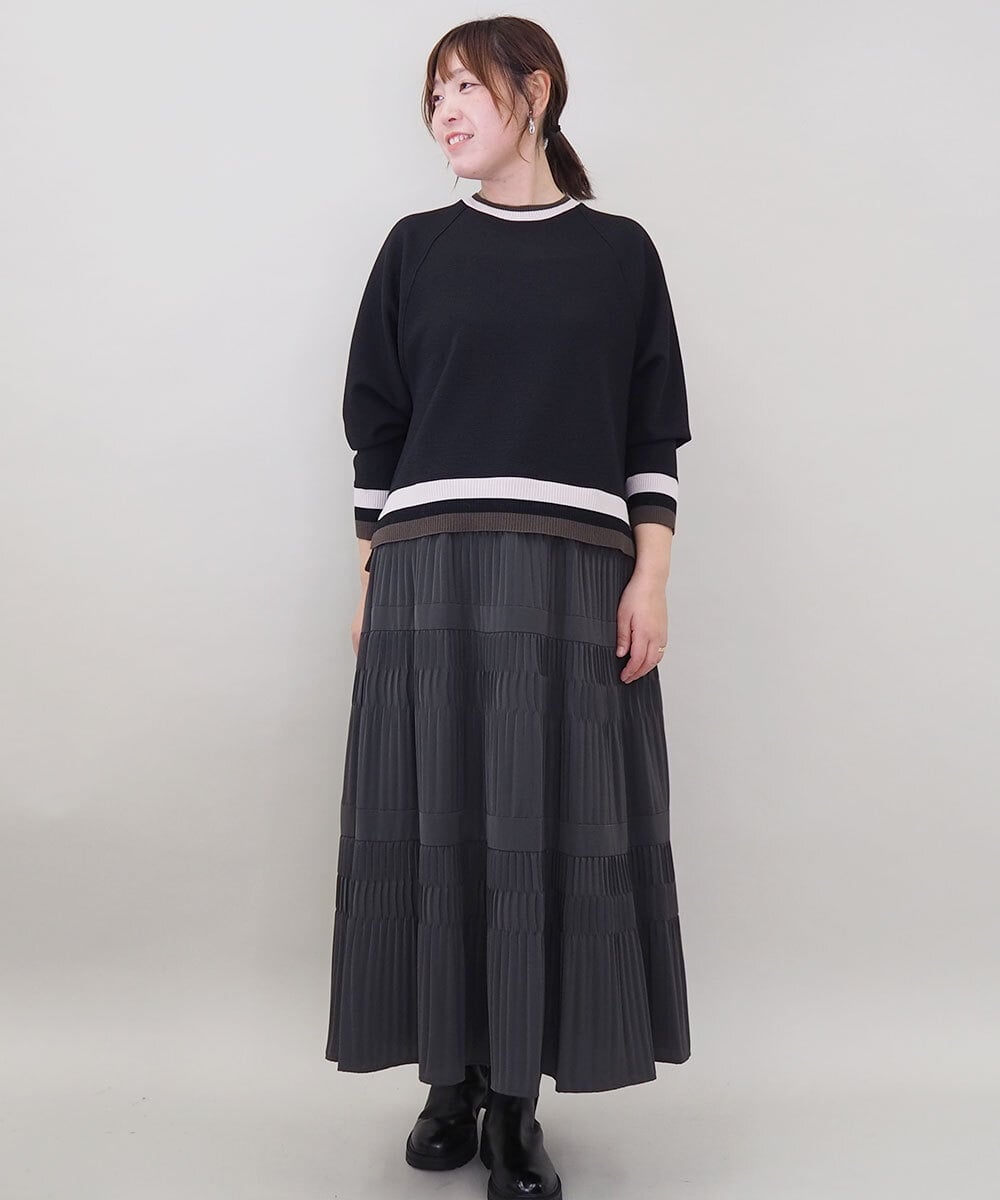 ZMFCE31130 al'aise modulation(アレーズモジュレーション) 【洗える/日本製】配色リブジャージープルオーバー ブラック