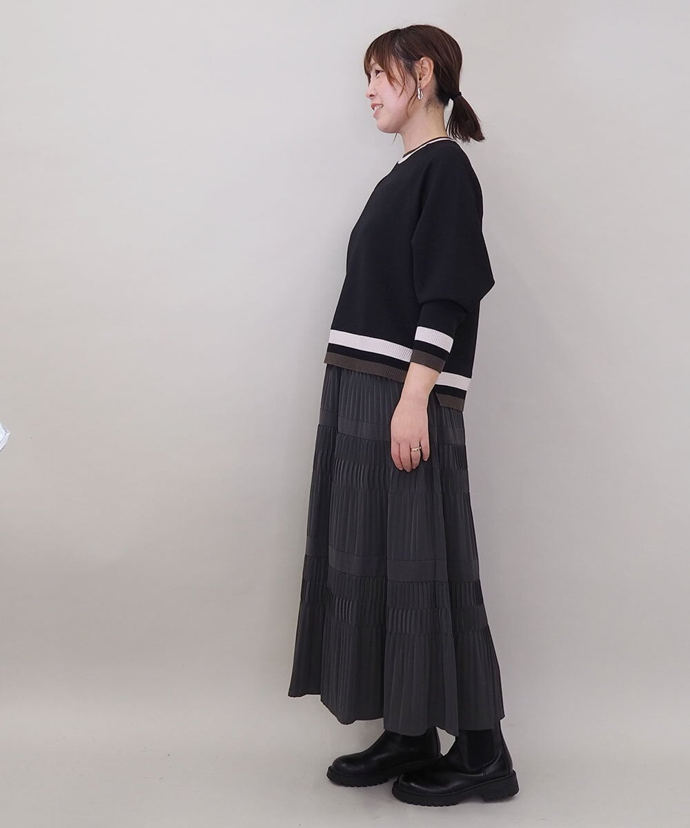 ZMFCE31130 al'aise modulation(アレーズモジュレーション) 【洗える/日本製】配色リブジャージープルオーバー ブラック