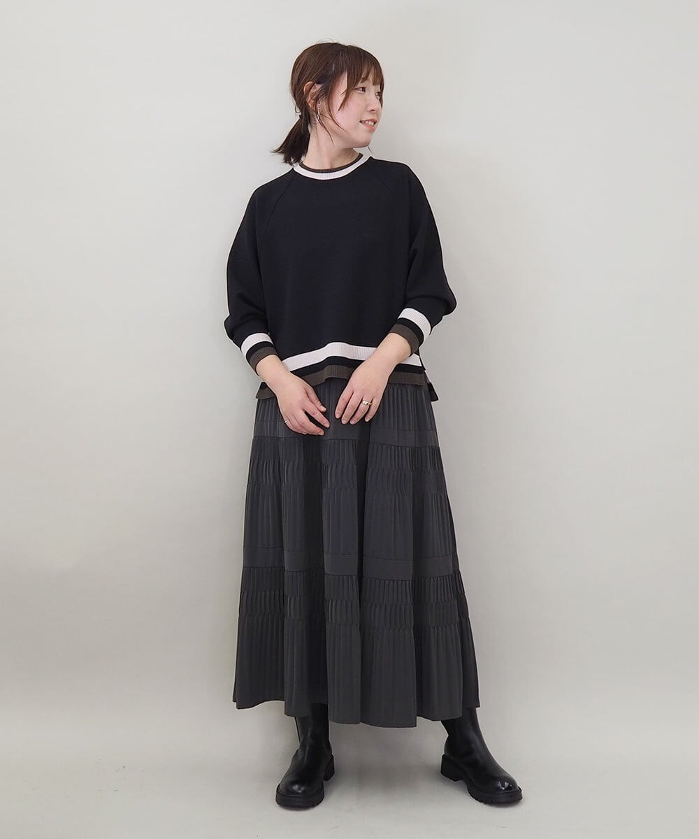 ZMFCE31130 al'aise modulation(アレーズモジュレーション) 【洗える/日本製】配色リブジャージープルオーバー ブラック