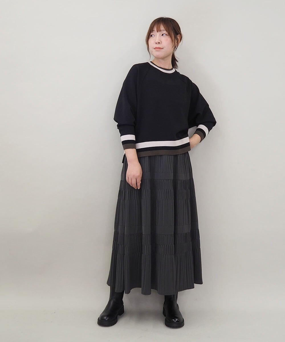 ZMFCE31130 al'aise modulation(アレーズモジュレーション) 【洗える/日本製】配色リブジャージープルオーバー ブラック