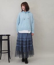 ZMFCE47170 al'aise modulation(アレーズモジュレーション) 【洗える/セットアイテム】ニットフーディープルオーバー×シャツ切替カットソー ライトブルー