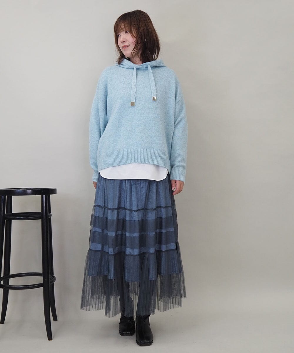 ZMFCE47170 al'aise modulation(アレーズモジュレーション) 【洗える/セットアイテム】ニットフーディープルオーバー×シャツ切替カットソー ライトブルー