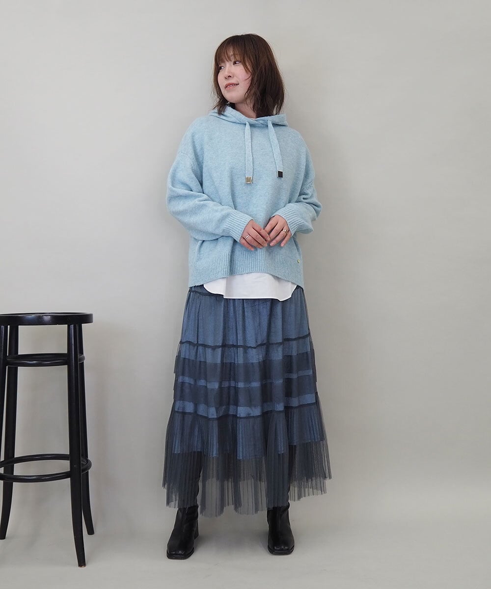 ZMFCE47170 al'aise modulation(アレーズモジュレーション) 【洗える/セットアイテム】ニットフーディープルオーバー×シャツ切替カットソー ライトブルー