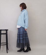 ZMFCE47170 al'aise modulation(アレーズモジュレーション) 【洗える/セットアイテム】ニットフーディープルオーバー×シャツ切替カットソー ライトブルー