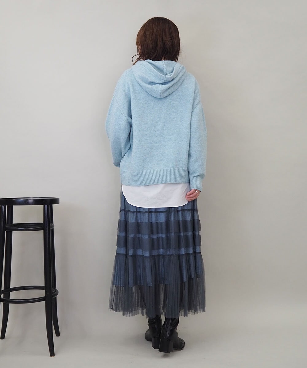 ZMFCE47170 al'aise modulation(アレーズモジュレーション) 【洗える/セットアイテム】ニットフーディープルオーバー×シャツ切替カットソー ライトブルー