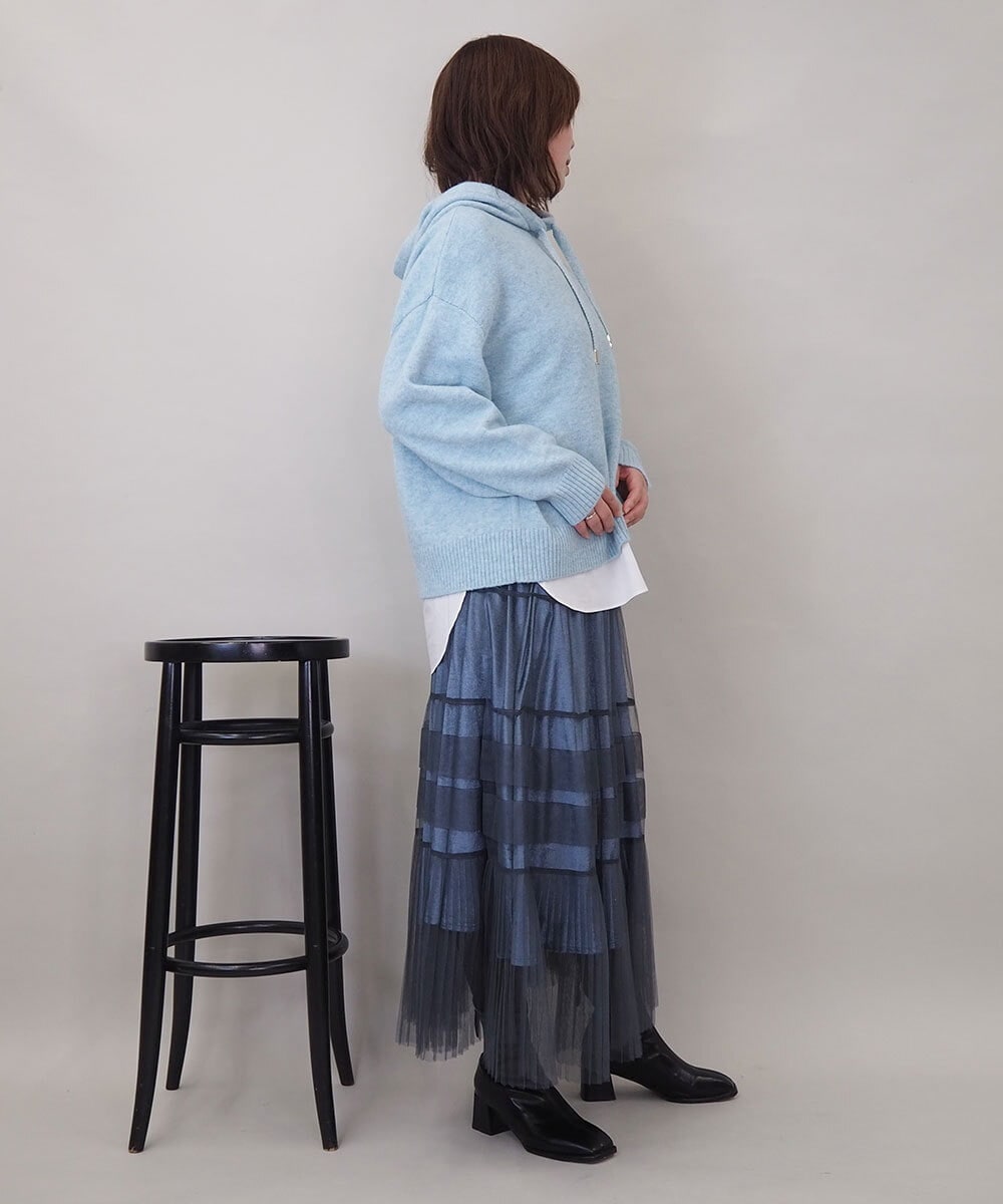 ZMFCE47170 al'aise modulation(アレーズモジュレーション) 【洗える/セットアイテム】ニットフーディープルオーバー×シャツ切替カットソー ライトブルー