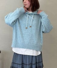 ZMFCE47170 al'aise modulation(アレーズモジュレーション) 【洗える/セットアイテム】ニットフーディープルオーバー×シャツ切替カットソー ライトブルー