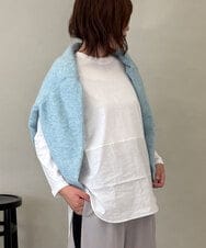 ZMFCE47170 al'aise modulation(アレーズモジュレーション) 【洗える/セットアイテム】ニットフーディープルオーバー×シャツ切替カットソー ライトブルー