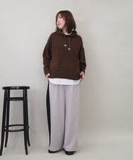 ZMFCE47170 al'aise modulation(アレーズモジュレーション) 【洗える/セットアイテム】ニットフーディープルオーバー×シャツ切替カットソー ブラウン