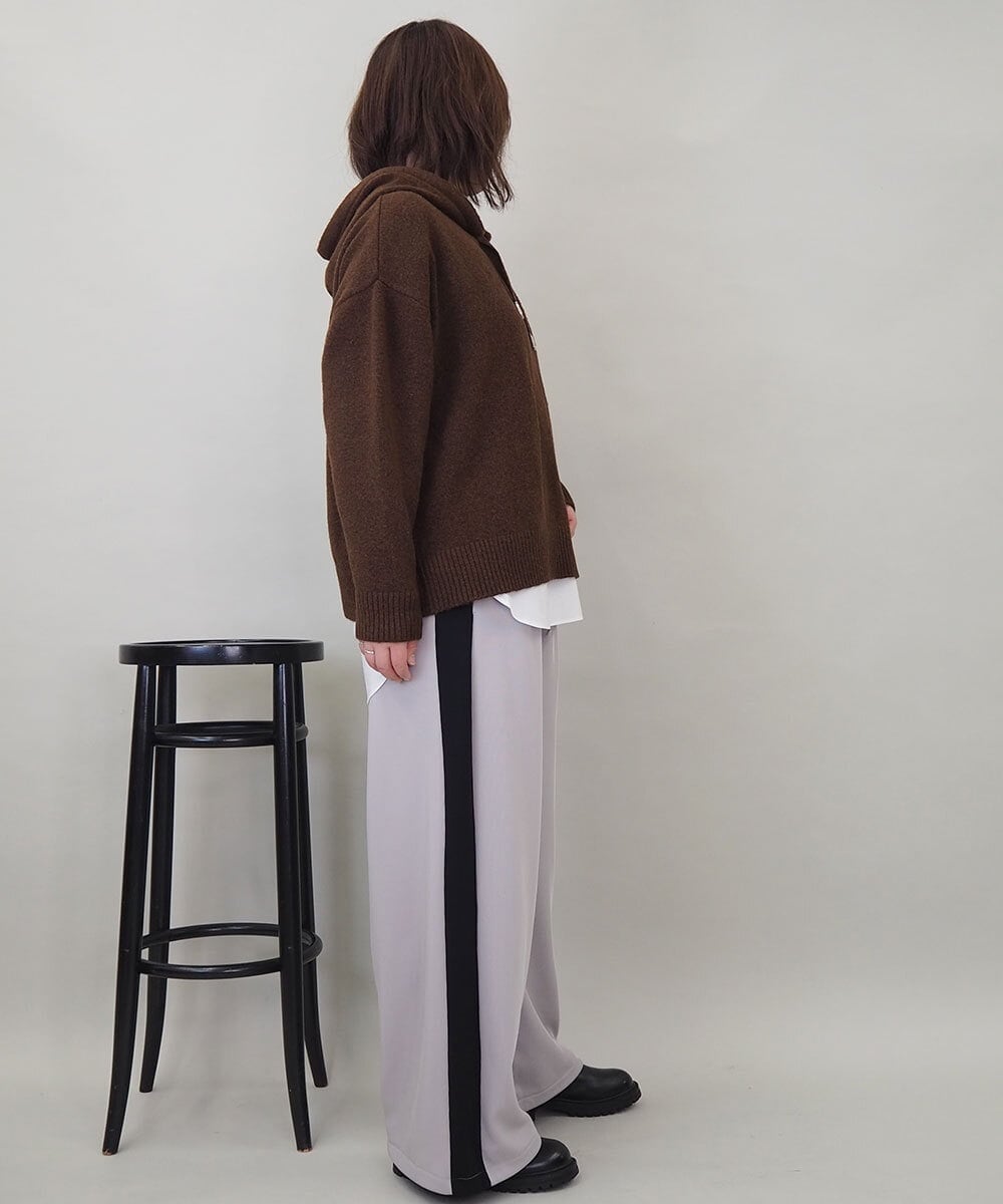ZMFCE47170 al'aise modulation(アレーズモジュレーション) 【洗える/セットアイテム】ニットフーディープルオーバー×シャツ切替カットソー ブラウン