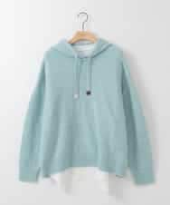 ZMFCE47170 al'aise modulation(アレーズモジュレーション) 【洗える/セットアイテム】ニットフーディープルオーバー×シャツ切替カットソー ライトブルー