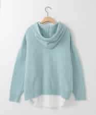 ZMFCE47170 al'aise modulation(アレーズモジュレーション) 【洗える/セットアイテム】ニットフーディープルオーバー×シャツ切替カットソー ライトブルー