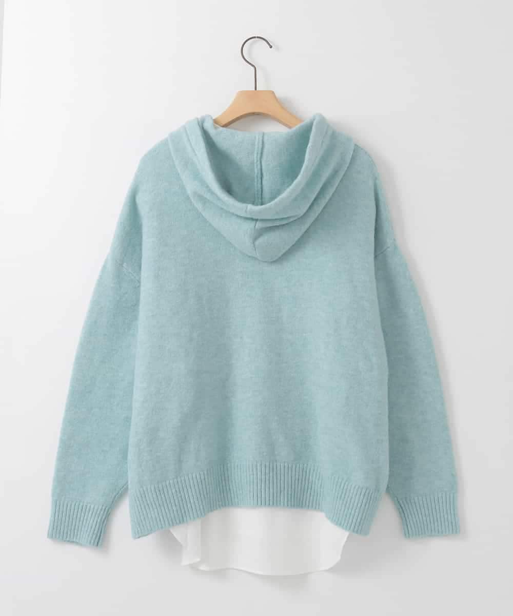 ZMFCE47170 al'aise modulation(アレーズモジュレーション) 【洗える/セットアイテム】ニットフーディープルオーバー×シャツ切替カットソー ライトブルー