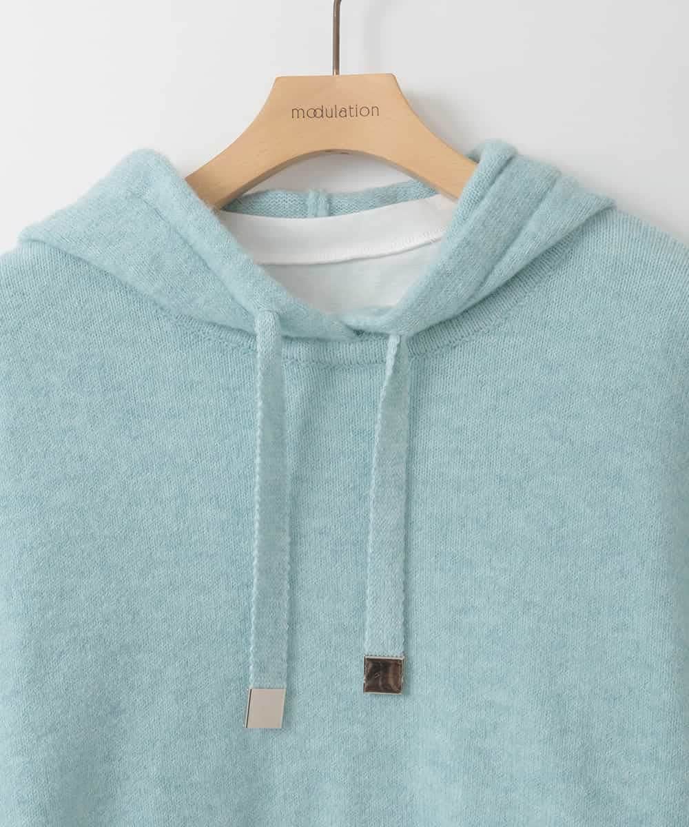 ZMFCE47170 al'aise modulation(アレーズモジュレーション) 【洗える/セットアイテム】ニットフーディープルオーバー×シャツ切替カットソー ライトブルー