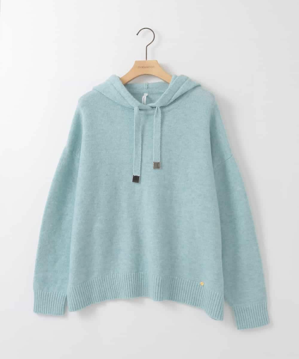 ZMFCE47170 al'aise modulation(アレーズモジュレーション) 【洗える/セットアイテム】ニットフーディープルオーバー×シャツ切替カットソー ライトブルー