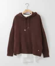 ZMFCE47170 al'aise modulation(アレーズモジュレーション) 【洗える/セットアイテム】ニットフーディープルオーバー×シャツ切替カットソー ブラウン
