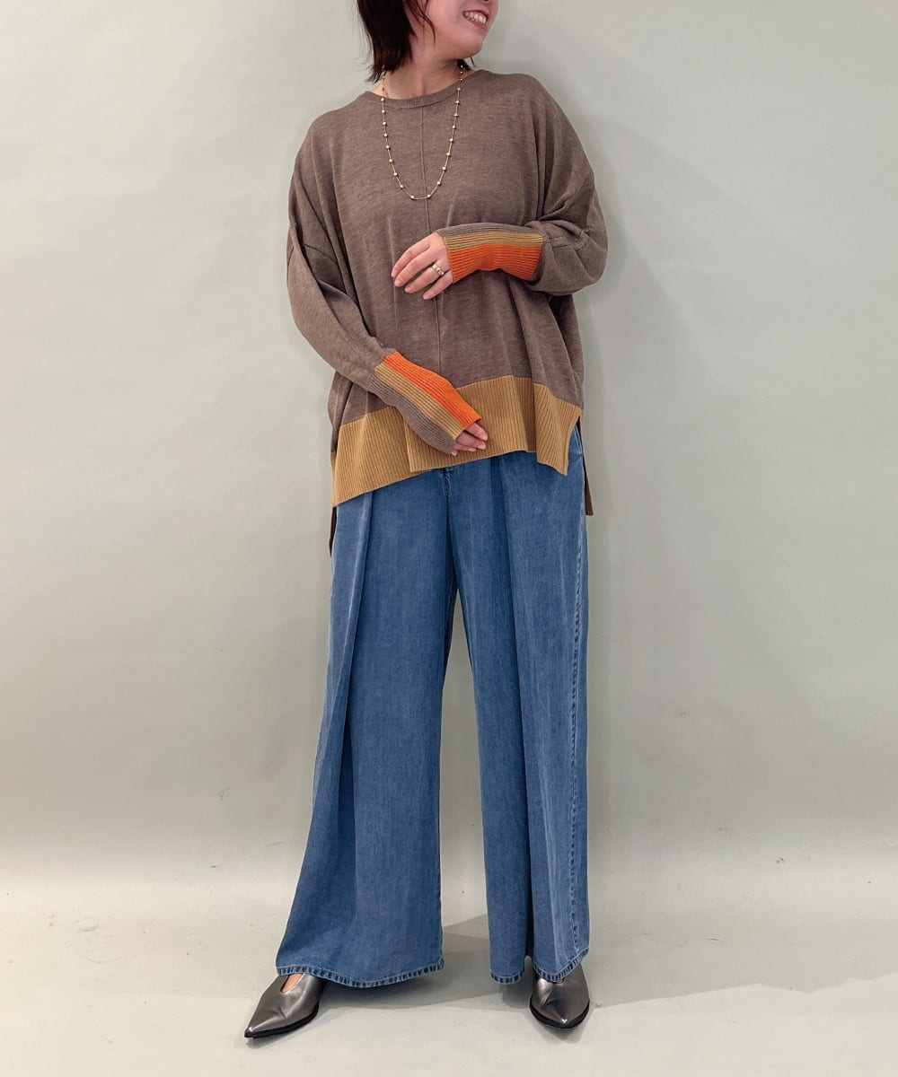 ZMFCE58099 al'aise modulation(アレーズモジュレーション) ラインカラーリブデザインニットプルオーバー ベージュ