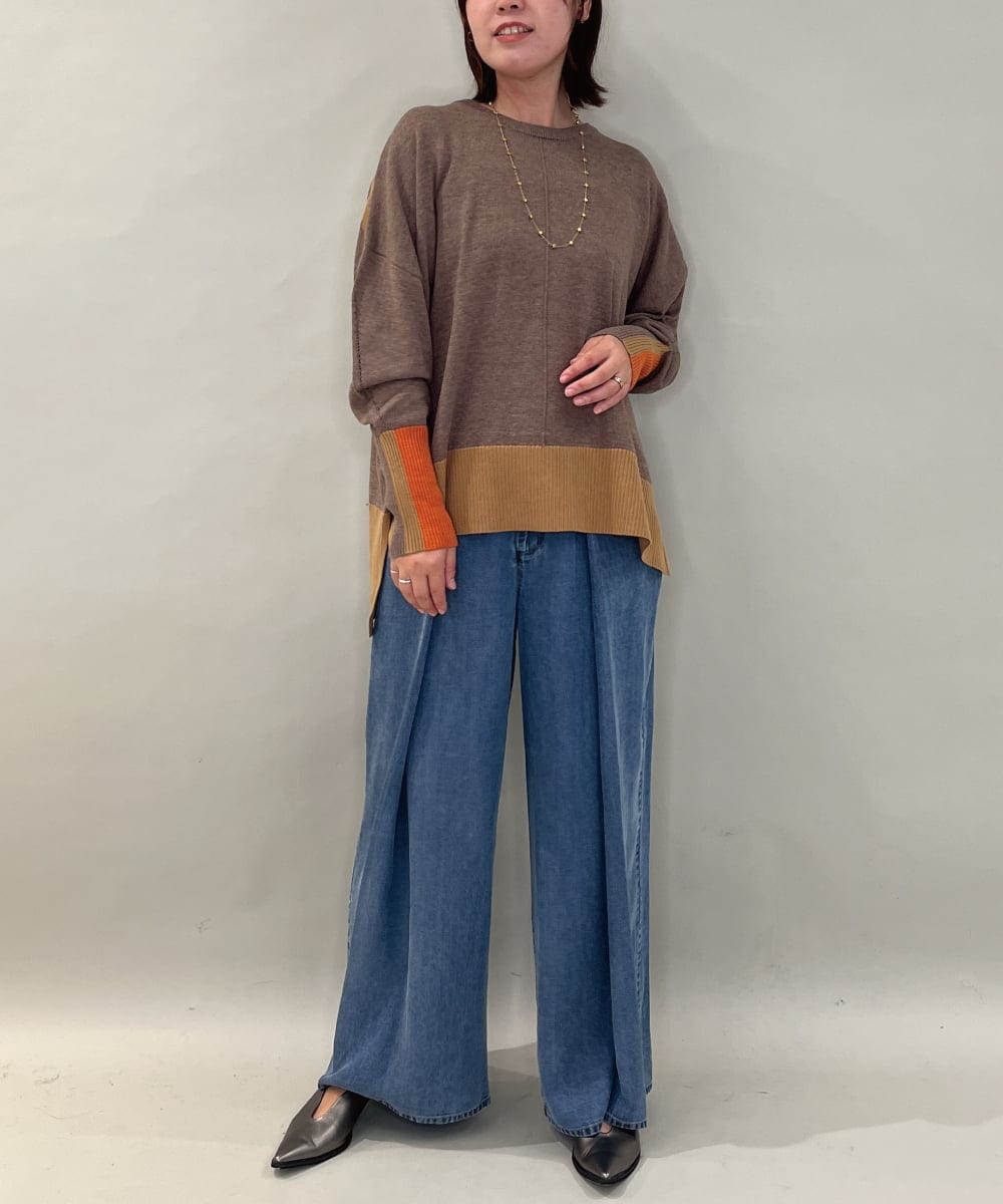 ZMFCE58099 al'aise modulation(アレーズモジュレーション) ラインカラーリブデザインニットプルオーバー ベージュ