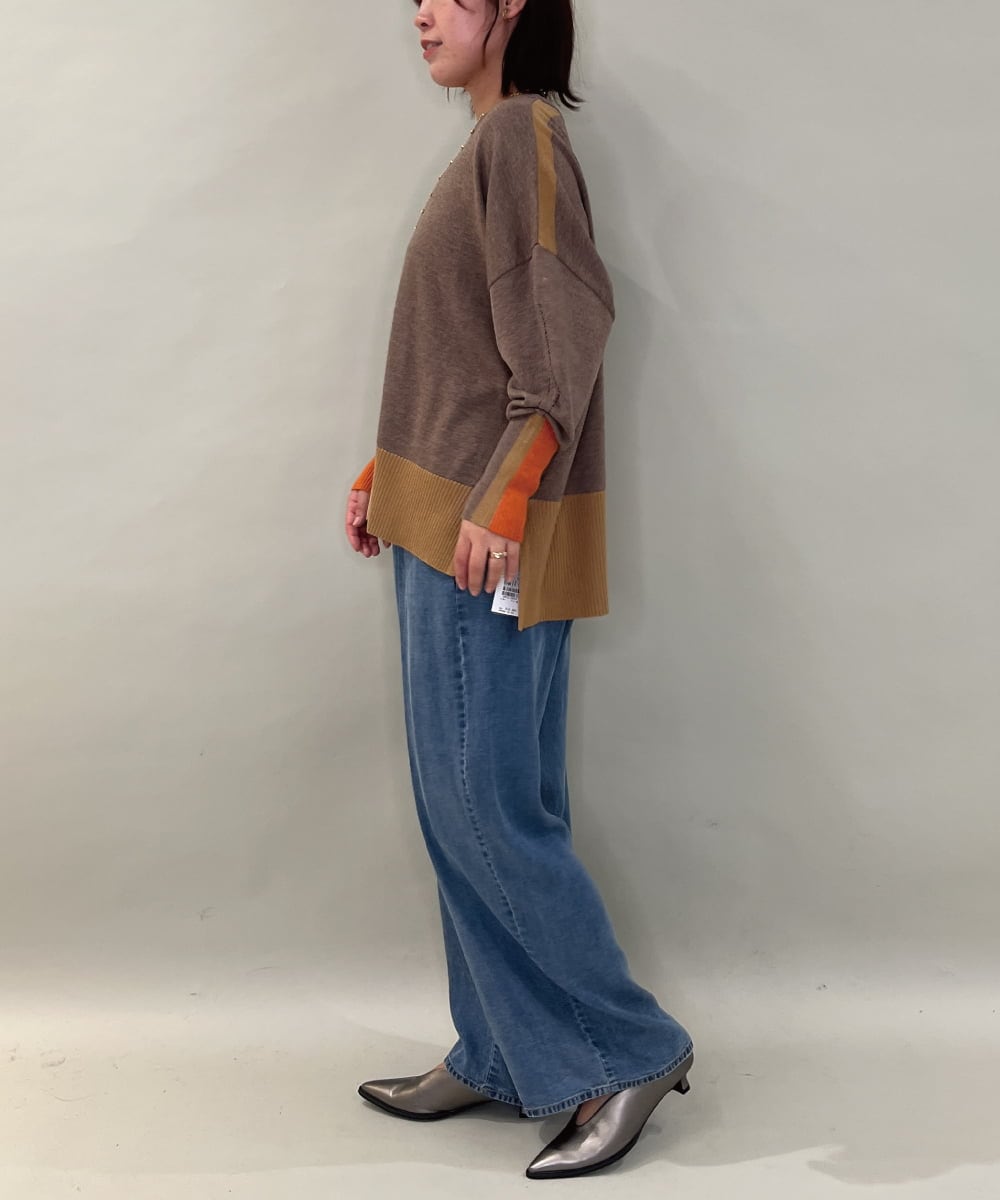 ZMFCE58099 al'aise modulation(アレーズモジュレーション) ラインカラーリブデザインニットプルオーバー ベージュ