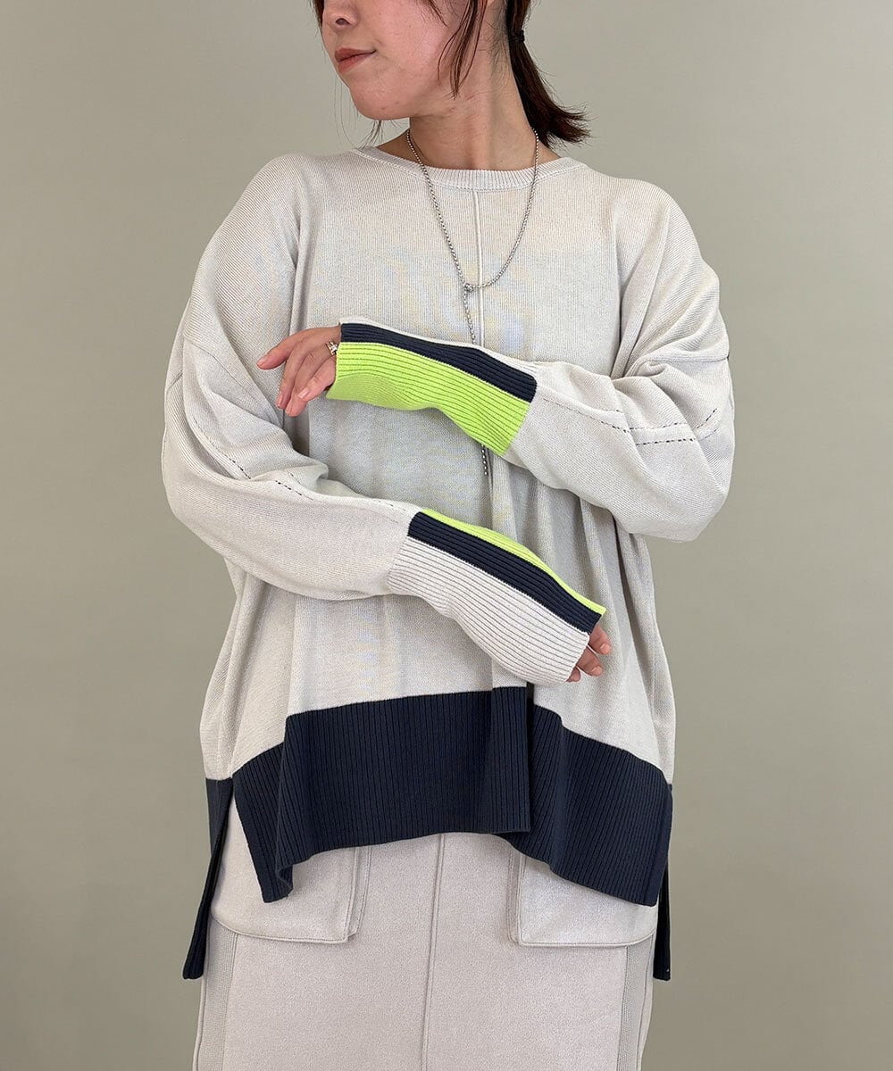 ZMFCE58099 al'aise modulation(アレーズモジュレーション) ラインカラーリブデザインニットプルオーバー グレー