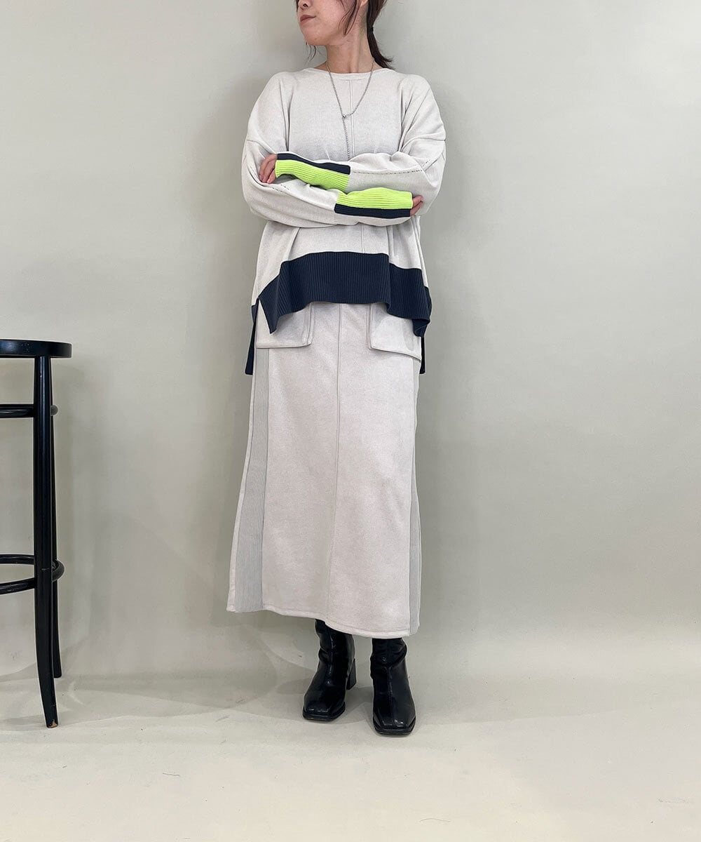 ZMFCE58099 al'aise modulation(アレーズモジュレーション) ラインカラーリブデザインニットプルオーバー グレー