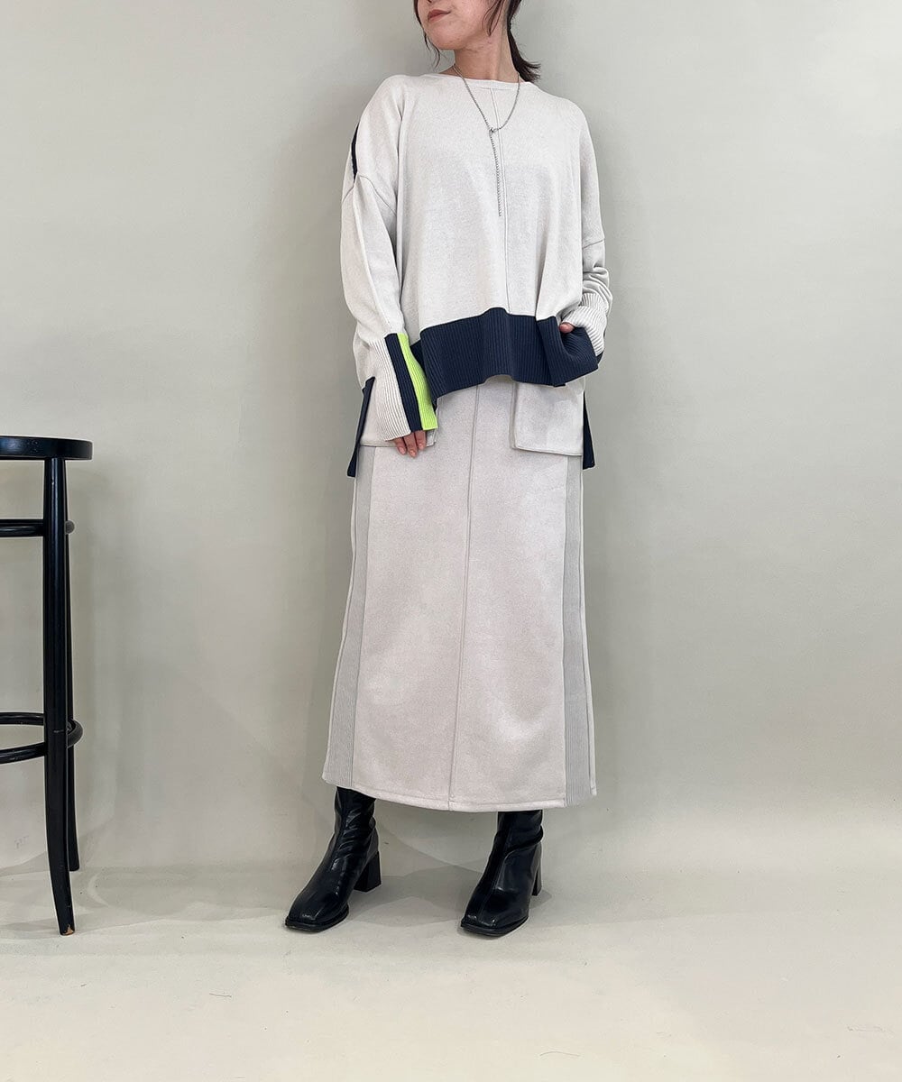 ZMFCE58099 al'aise modulation(アレーズモジュレーション) ラインカラーリブデザインニットプルオーバー グレー