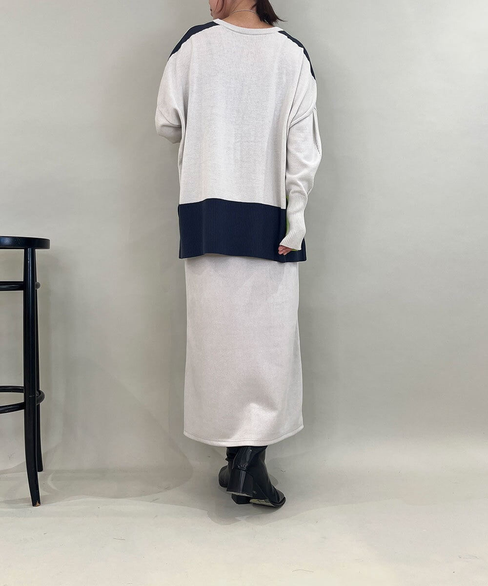 ZMFCE58099 al'aise modulation(アレーズモジュレーション) ラインカラーリブデザインニットプルオーバー グレー