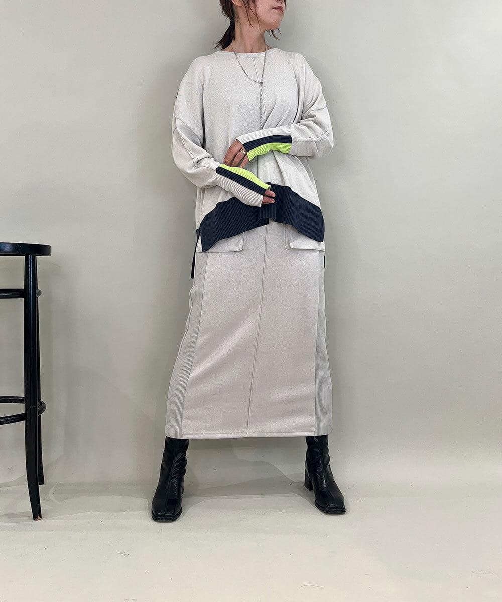 ZMFCE58099 al'aise modulation(アレーズモジュレーション) ラインカラーリブデザインニットプルオーバー グレー