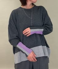 ZMFCE58099 al'aise modulation(アレーズモジュレーション) ラインカラーリブデザインニットプルオーバー ダークグレー