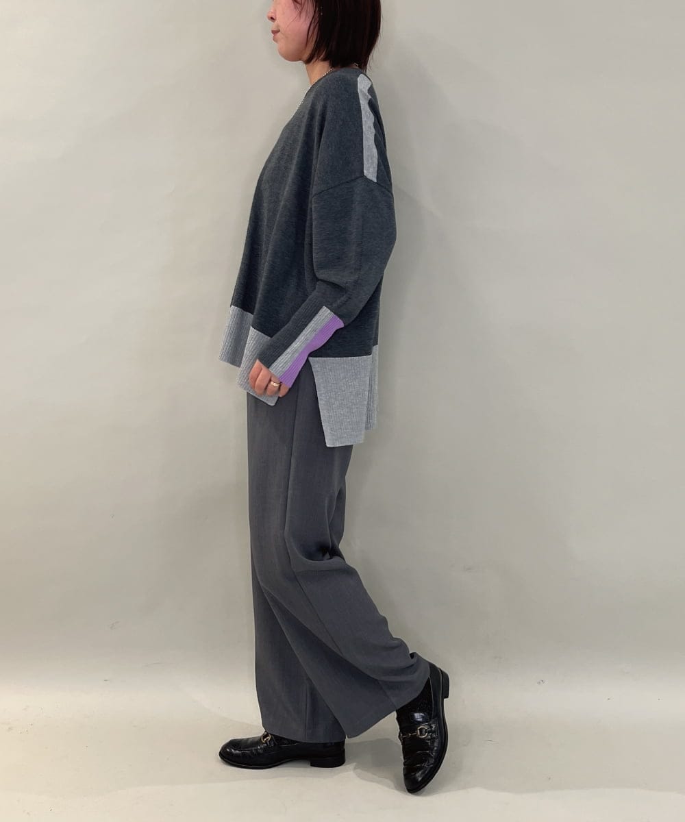 ZMFCE58099 al'aise modulation(アレーズモジュレーション) ラインカラーリブデザインニットプルオーバー ダークグレー