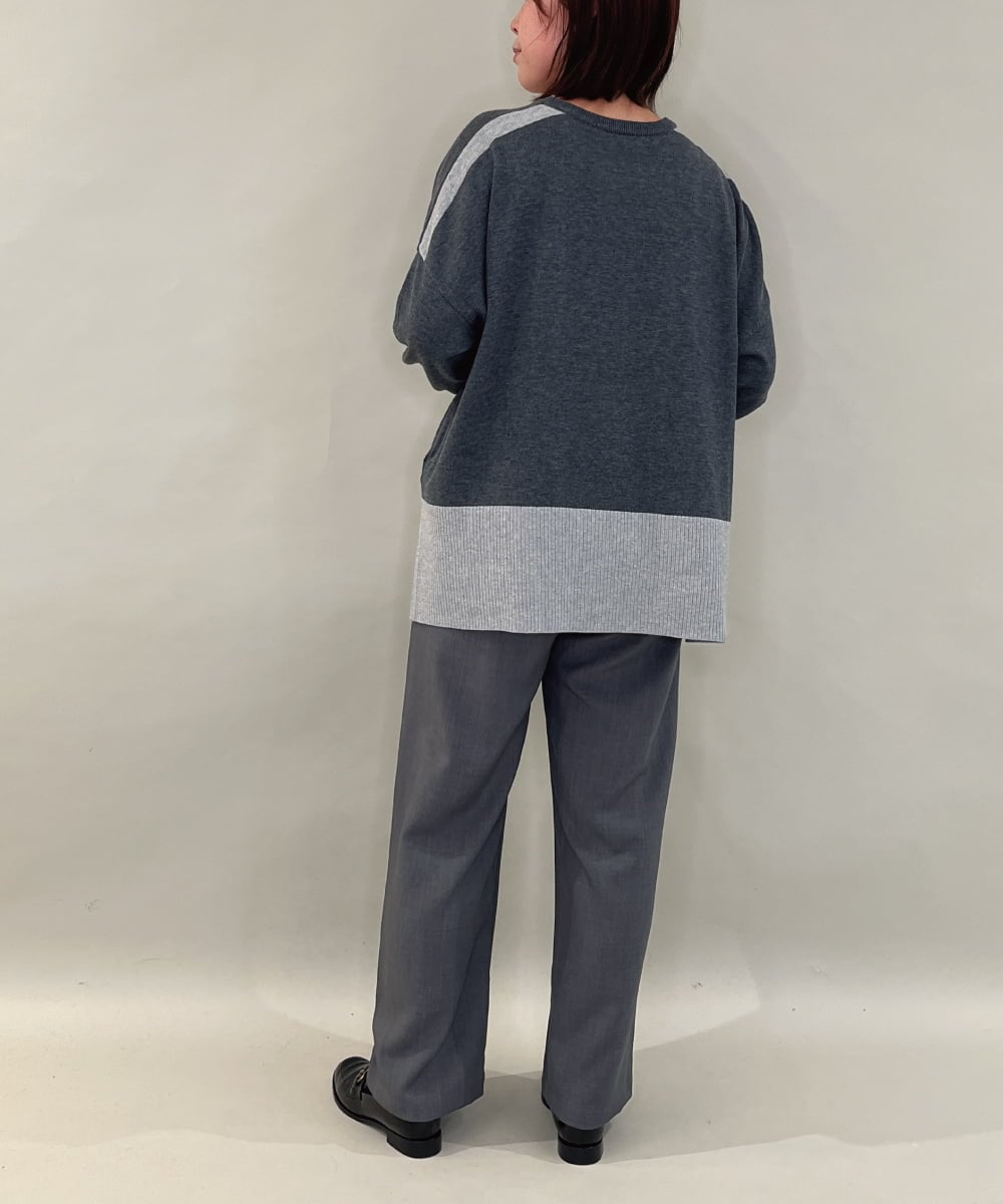 ZMFCE58099 al'aise modulation(アレーズモジュレーション) ラインカラーリブデザインニットプルオーバー ダークグレー